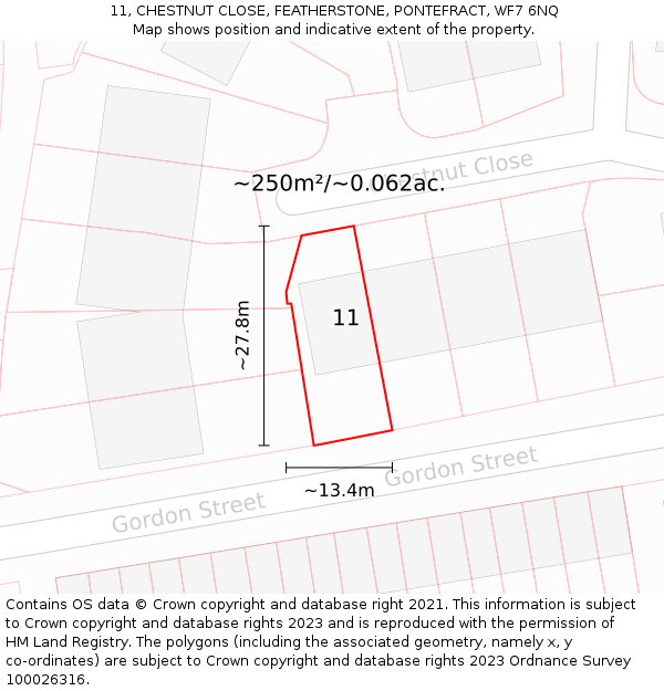 11, CHESTNUT CLOSE, FEATHERSTONE, PONTEFRACT, WF7 6NQ: Plot and title map