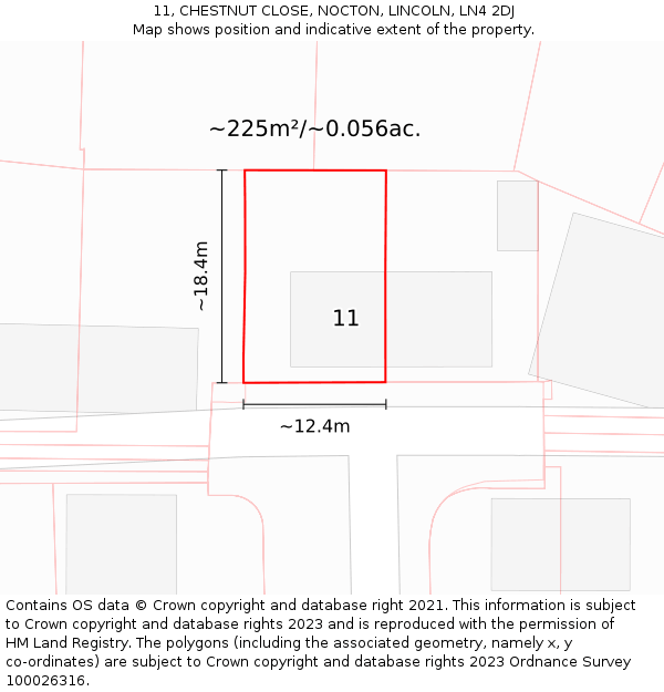 11, CHESTNUT CLOSE, NOCTON, LINCOLN, LN4 2DJ: Plot and title map
