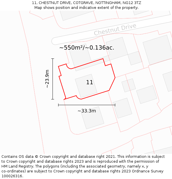 11, CHESTNUT DRIVE, COTGRAVE, NOTTINGHAM, NG12 3TZ: Plot and title map