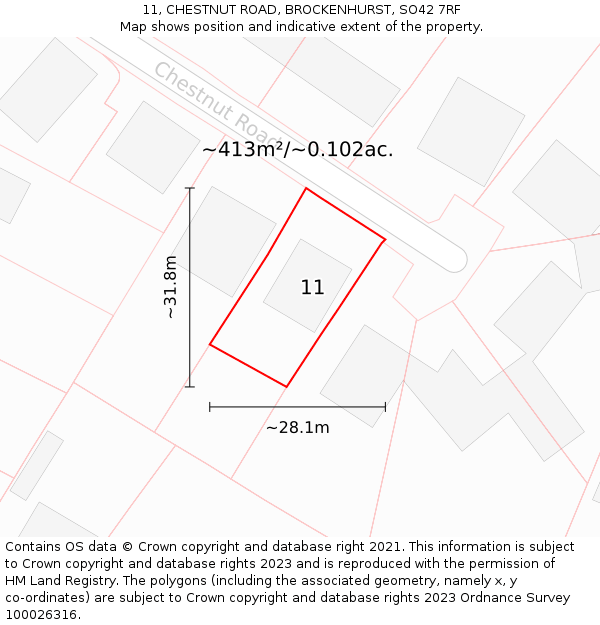 11, CHESTNUT ROAD, BROCKENHURST, SO42 7RF: Plot and title map