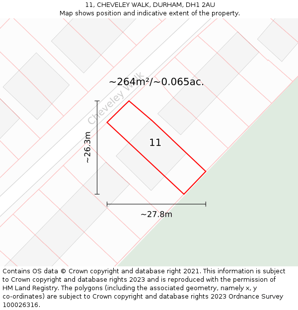 11, CHEVELEY WALK, DURHAM, DH1 2AU: Plot and title map