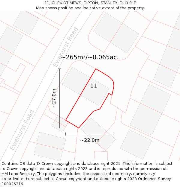 11, CHEVIOT MEWS, DIPTON, STANLEY, DH9 9LB: Plot and title map