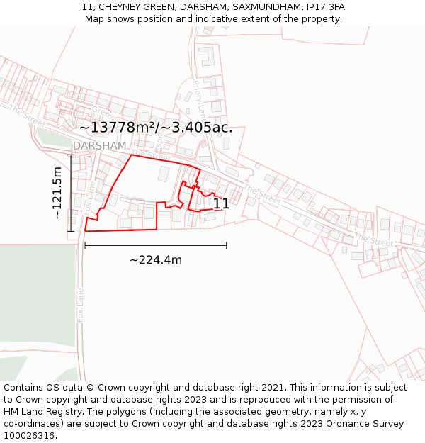 11, CHEYNEY GREEN, DARSHAM, SAXMUNDHAM, IP17 3FA: Plot and title map