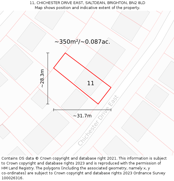 11, CHICHESTER DRIVE EAST, SALTDEAN, BRIGHTON, BN2 8LD: Plot and title map