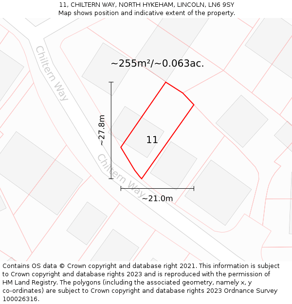 11, CHILTERN WAY, NORTH HYKEHAM, LINCOLN, LN6 9SY: Plot and title map