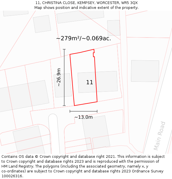 11, CHRISTINA CLOSE, KEMPSEY, WORCESTER, WR5 3QX: Plot and title map