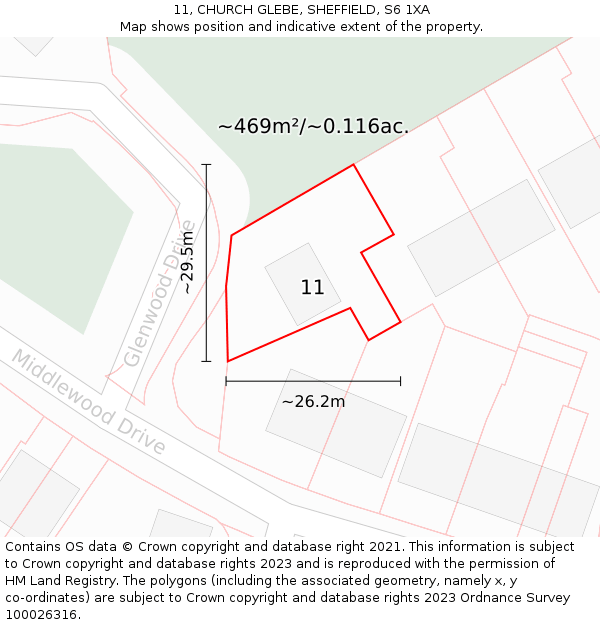 11, CHURCH GLEBE, SHEFFIELD, S6 1XA: Plot and title map