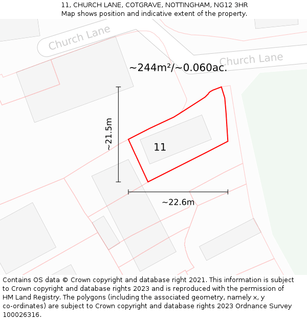 11, CHURCH LANE, COTGRAVE, NOTTINGHAM, NG12 3HR: Plot and title map