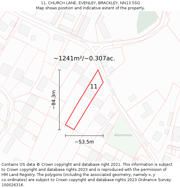 11, CHURCH LANE, EVENLEY, BRACKLEY, NN13 5SG: Plot and title map