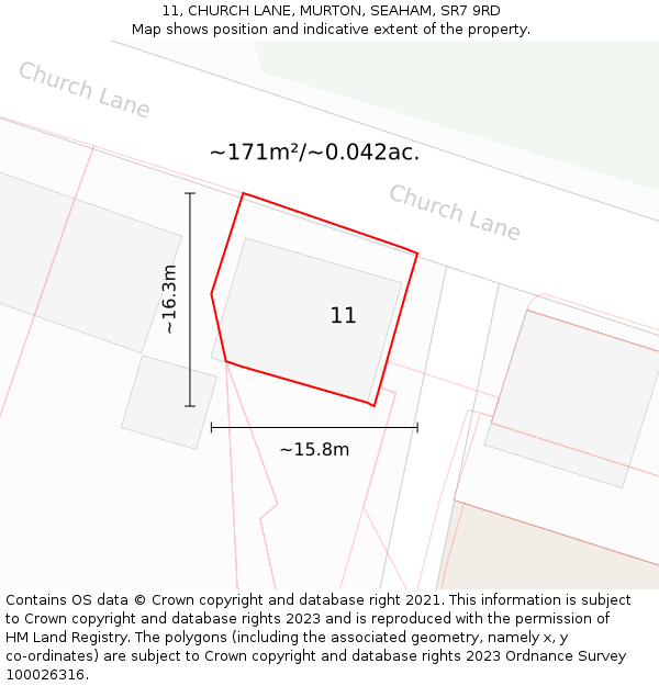 11, CHURCH LANE, MURTON, SEAHAM, SR7 9RD: Plot and title map