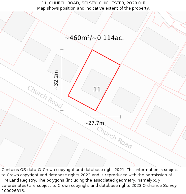 11, CHURCH ROAD, SELSEY, CHICHESTER, PO20 0LR: Plot and title map