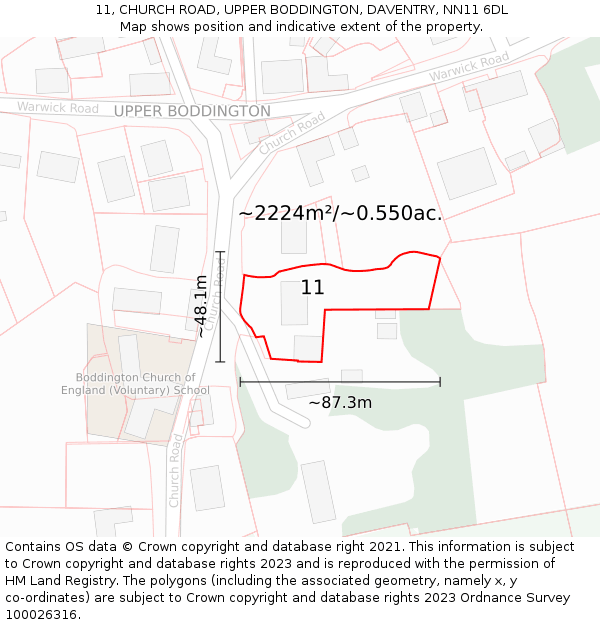 11, CHURCH ROAD, UPPER BODDINGTON, DAVENTRY, NN11 6DL: Plot and title map