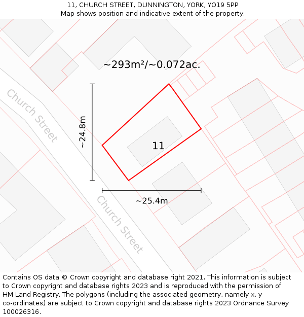 11, CHURCH STREET, DUNNINGTON, YORK, YO19 5PP: Plot and title map