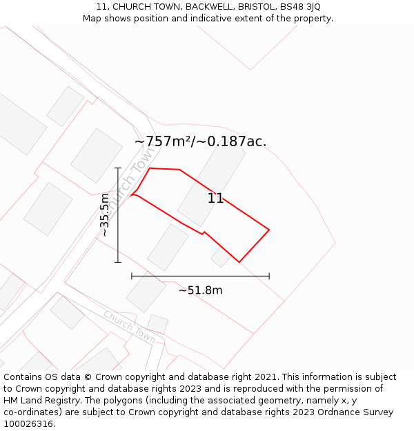 11, CHURCH TOWN, BACKWELL, BRISTOL, BS48 3JQ: Plot and title map