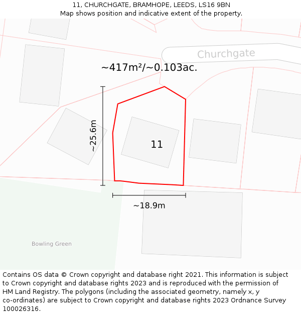 11, CHURCHGATE, BRAMHOPE, LEEDS, LS16 9BN: Plot and title map