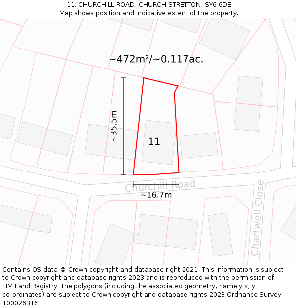 11, CHURCHILL ROAD, CHURCH STRETTON, SY6 6DE: Plot and title map