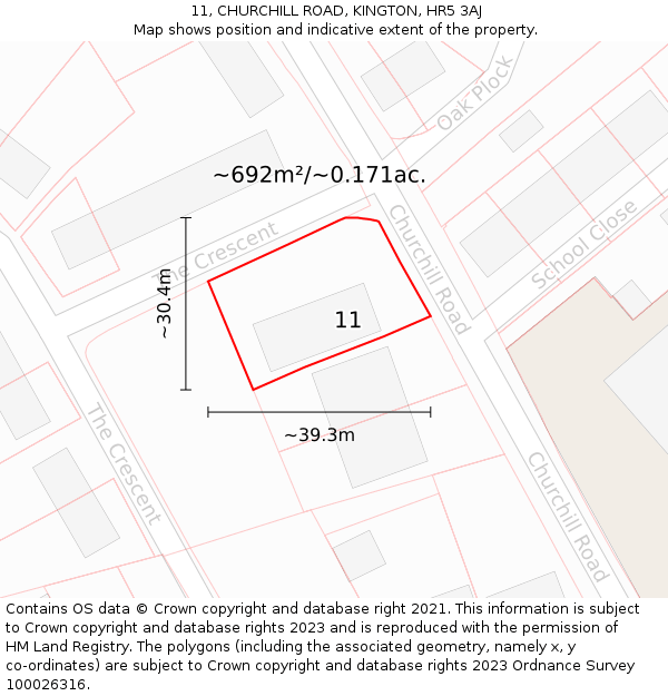 11, CHURCHILL ROAD, KINGTON, HR5 3AJ: Plot and title map