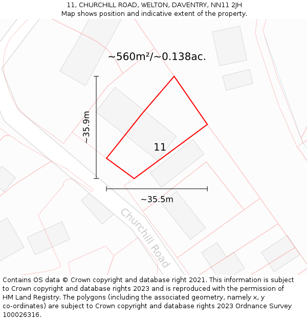 11, CHURCHILL ROAD, WELTON, DAVENTRY, NN11 2JH: Plot and title map