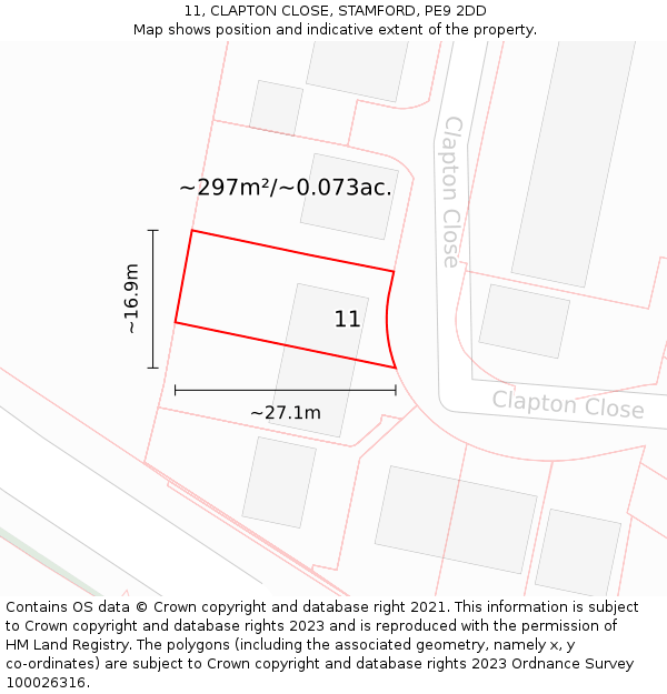 11, CLAPTON CLOSE, STAMFORD, PE9 2DD: Plot and title map