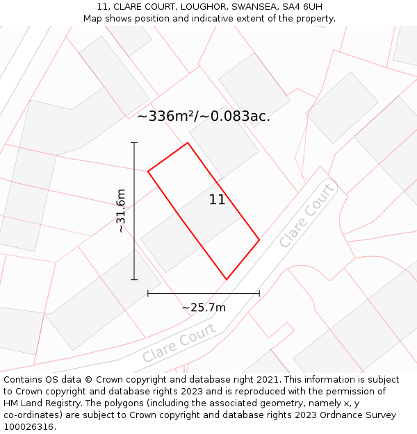 11, CLARE COURT, LOUGHOR, SWANSEA, SA4 6UH: Plot and title map