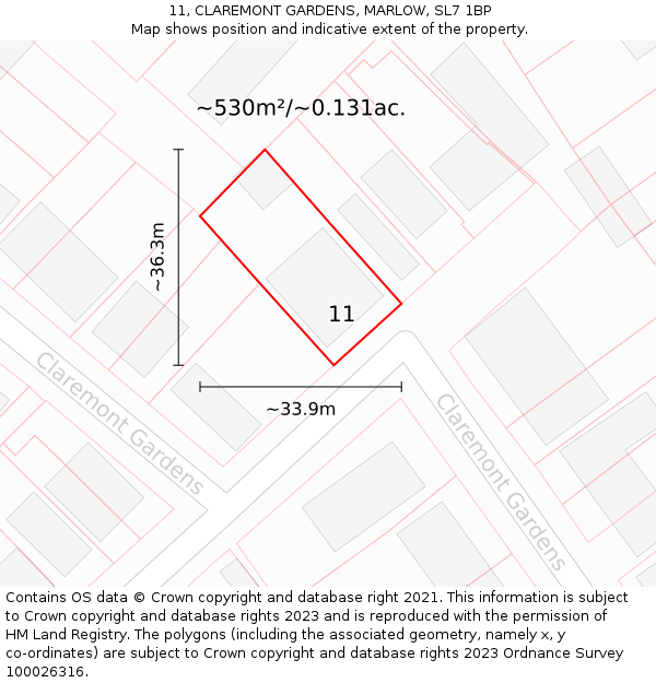 11, CLAREMONT GARDENS, MARLOW, SL7 1BP: Plot and title map