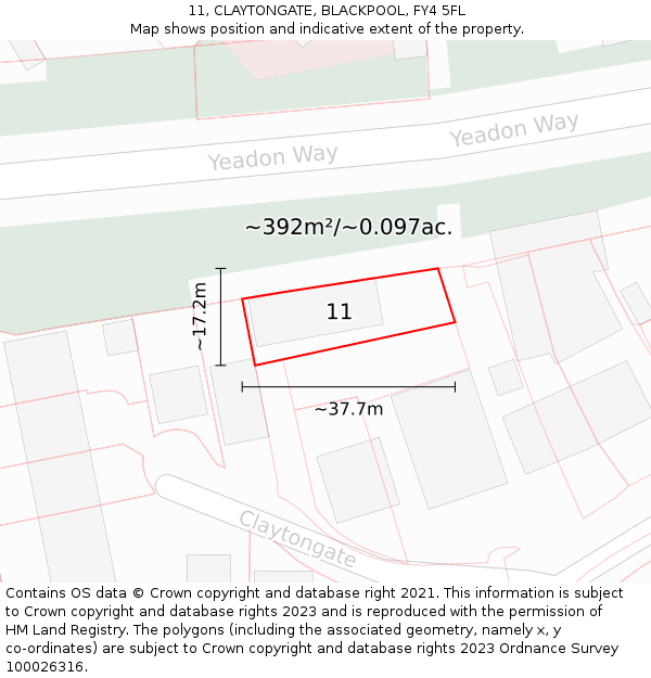 11, CLAYTONGATE, BLACKPOOL, FY4 5FL: Plot and title map