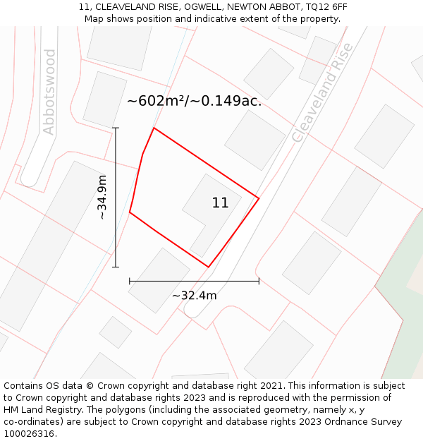 11, CLEAVELAND RISE, OGWELL, NEWTON ABBOT, TQ12 6FF: Plot and title map