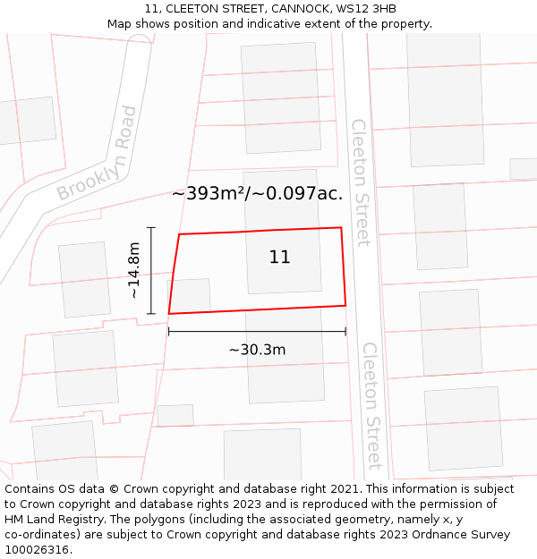 11, CLEETON STREET, CANNOCK, WS12 3HB: Plot and title map