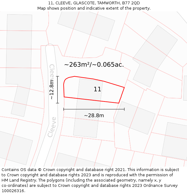 11, CLEEVE, GLASCOTE, TAMWORTH, B77 2QD: Plot and title map