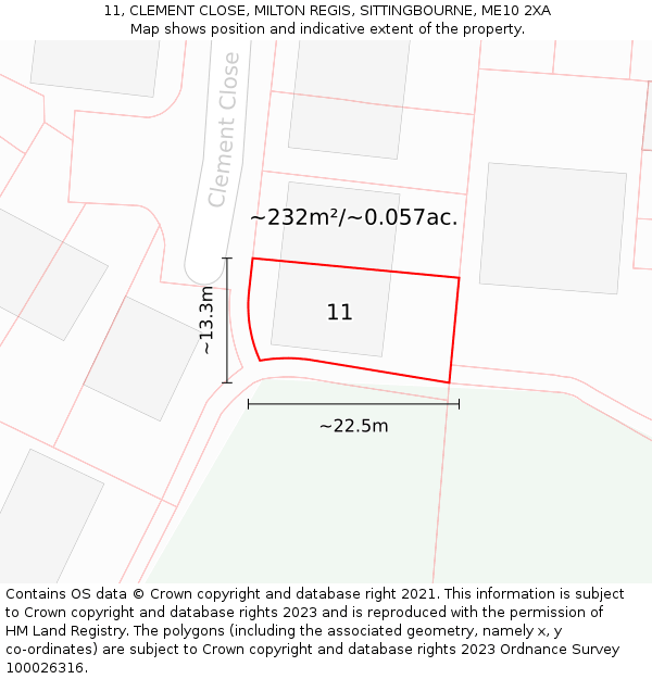 11, CLEMENT CLOSE, MILTON REGIS, SITTINGBOURNE, ME10 2XA: Plot and title map