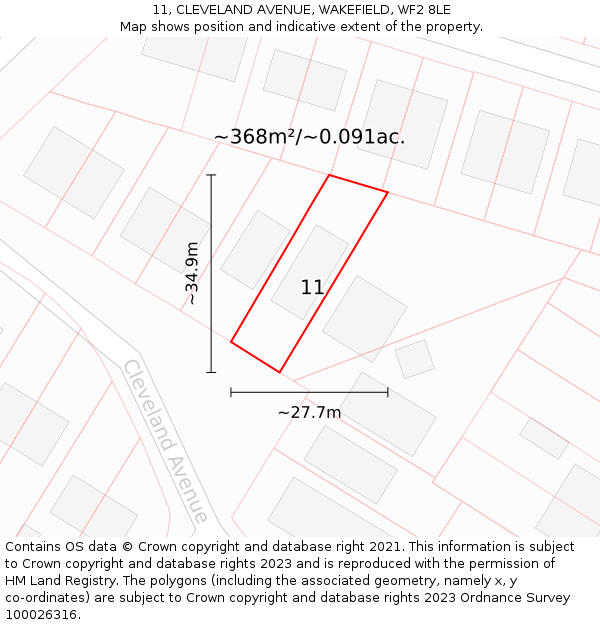 11, CLEVELAND AVENUE, WAKEFIELD, WF2 8LE: Plot and title map