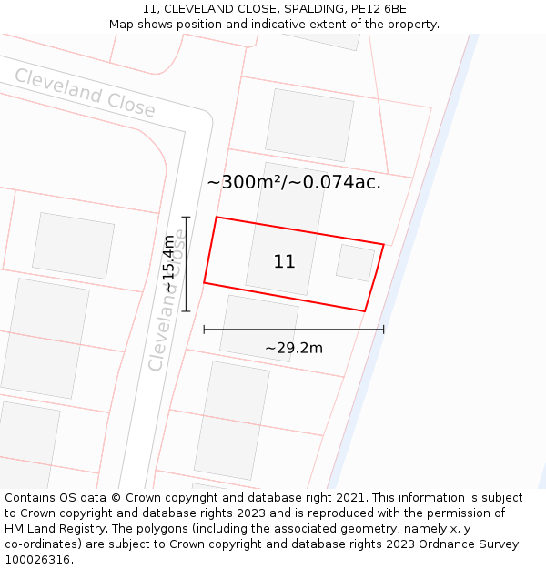 11, CLEVELAND CLOSE, SPALDING, PE12 6BE: Plot and title map