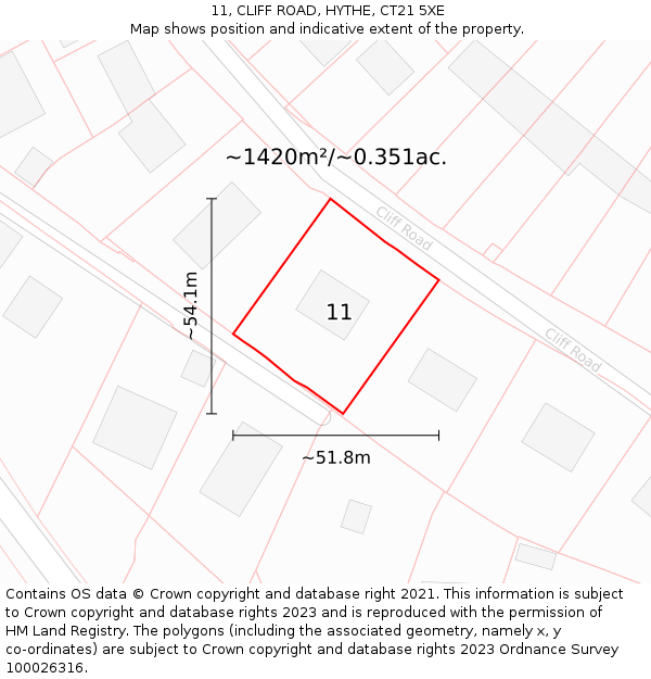 11, CLIFF ROAD, HYTHE, CT21 5XE: Plot and title map