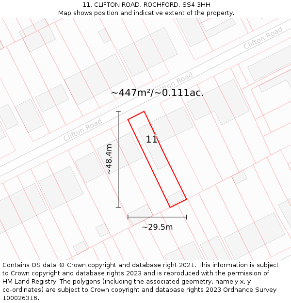 11, CLIFTON ROAD, ROCHFORD, SS4 3HH: Plot and title map