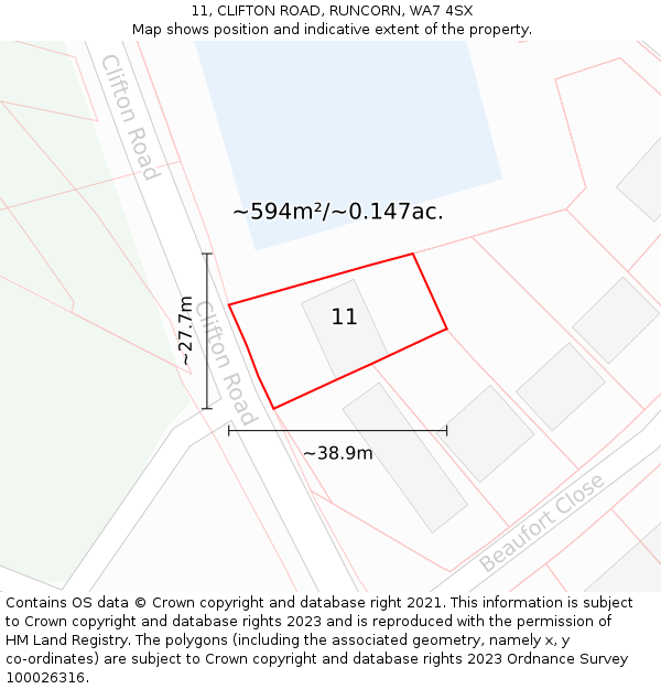 11, CLIFTON ROAD, RUNCORN, WA7 4SX: Plot and title map