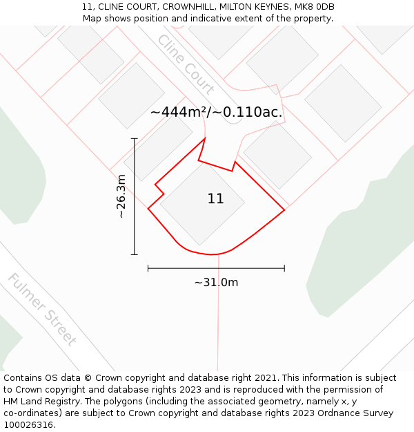 11, CLINE COURT, CROWNHILL, MILTON KEYNES, MK8 0DB: Plot and title map