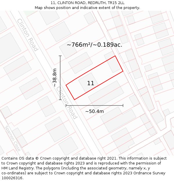 11, CLINTON ROAD, REDRUTH, TR15 2LL: Plot and title map