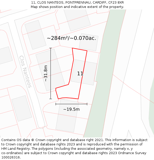 11, CLOS NANTEOS, PONTPRENNAU, CARDIFF, CF23 8XR: Plot and title map