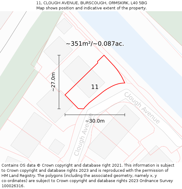 11, CLOUGH AVENUE, BURSCOUGH, ORMSKIRK, L40 5BG: Plot and title map
