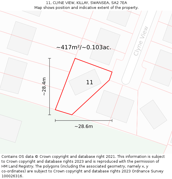 11, CLYNE VIEW, KILLAY, SWANSEA, SA2 7EA: Plot and title map