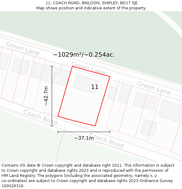 11, COACH ROAD, BAILDON, SHIPLEY, BD17 5JE: Plot and title map