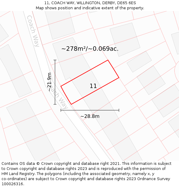 11, COACH WAY, WILLINGTON, DERBY, DE65 6ES: Plot and title map