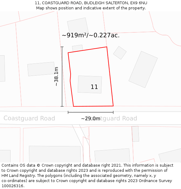 11, COASTGUARD ROAD, BUDLEIGH SALTERTON, EX9 6NU: Plot and title map