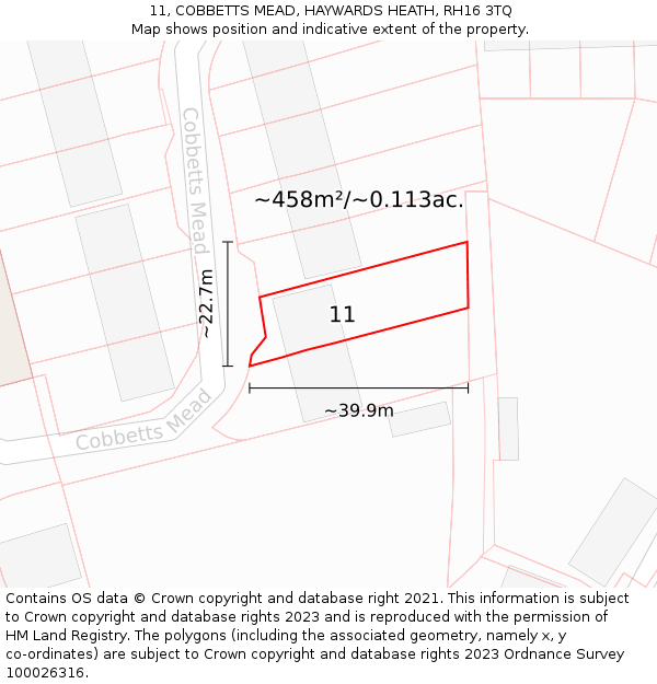 11, COBBETTS MEAD, HAYWARDS HEATH, RH16 3TQ: Plot and title map