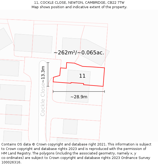 11, COCKLE CLOSE, NEWTON, CAMBRIDGE, CB22 7TW: Plot and title map
