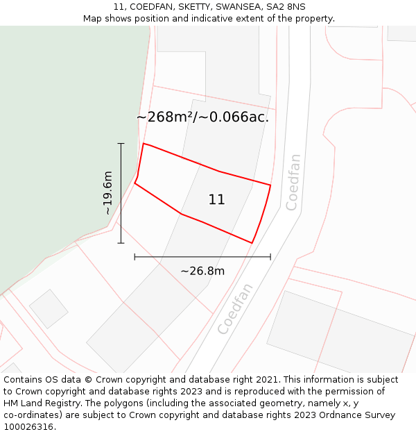 11, COEDFAN, SKETTY, SWANSEA, SA2 8NS: Plot and title map