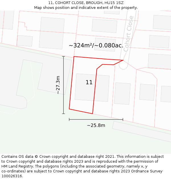 11, COHORT CLOSE, BROUGH, HU15 1SZ: Plot and title map