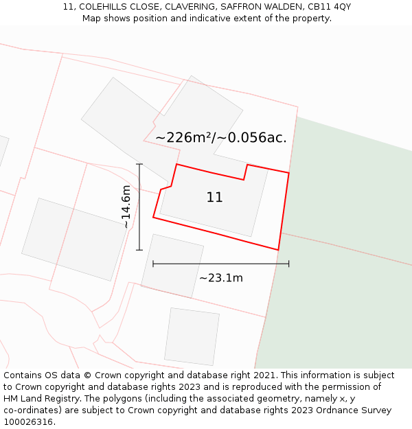 11, COLEHILLS CLOSE, CLAVERING, SAFFRON WALDEN, CB11 4QY: Plot and title map