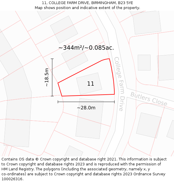 11, COLLEGE FARM DRIVE, BIRMINGHAM, B23 5YE: Plot and title map