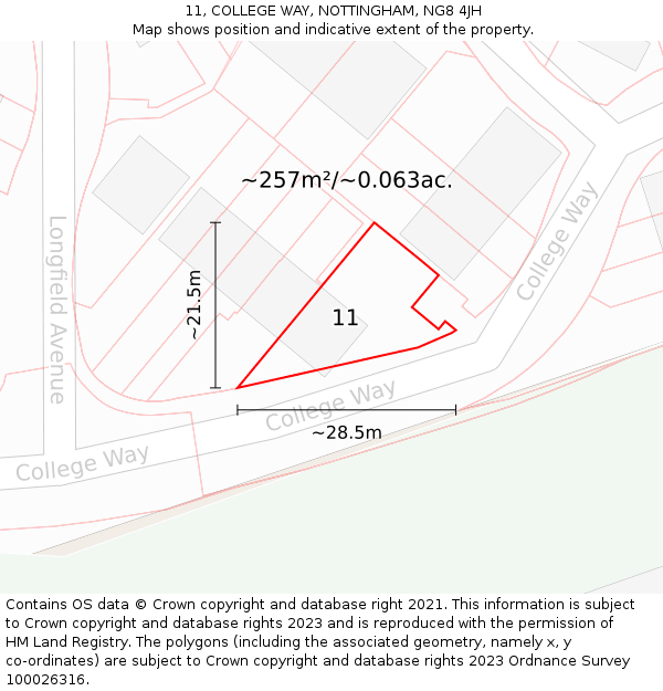 11, COLLEGE WAY, NOTTINGHAM, NG8 4JH: Plot and title map